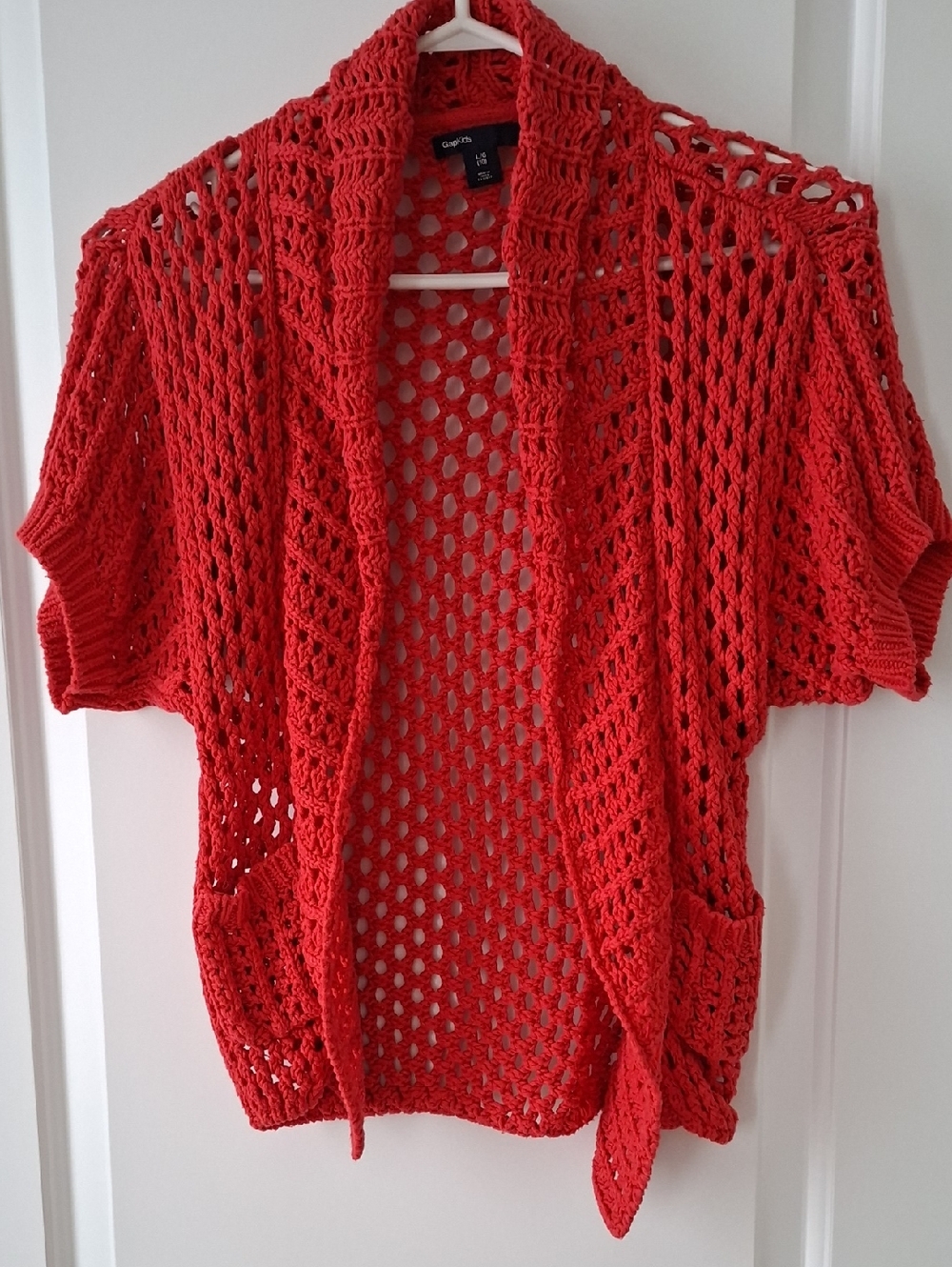 GAP Girl Open-Knit Short-Sleeve Cardigan in Bright Red Size 10